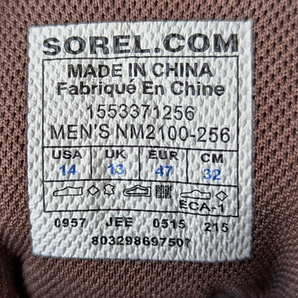 Sorel Men's Ankeny Mid Hiker Boot Brown Leather Size 14